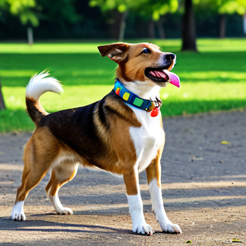 Home 4 ** A happy and healthy dog playing fetch in a park, fully clothed, wearing a colorful collar, safe for work, appropriate content, family-friendly, professional photography, perfect anatomy, natural proportions.
**