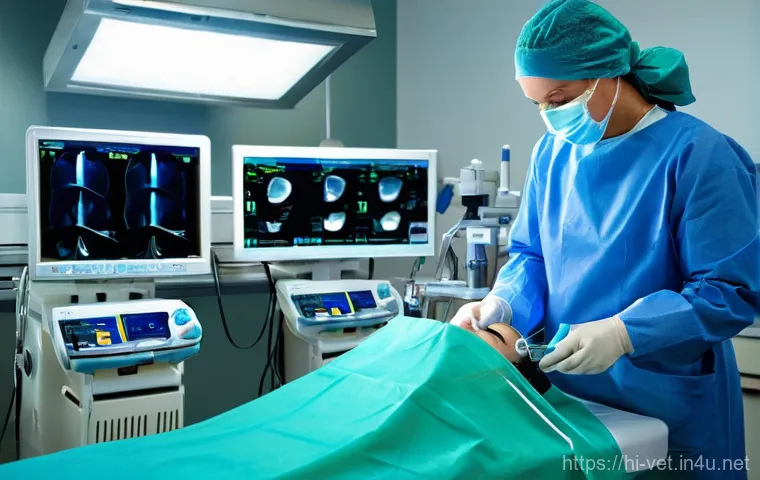 수의사 커리어 개발 전략 - **High-Tech Veterinary Clinic with Telemedicine and AI:**
    Inside a brightly lit, modern veterina...