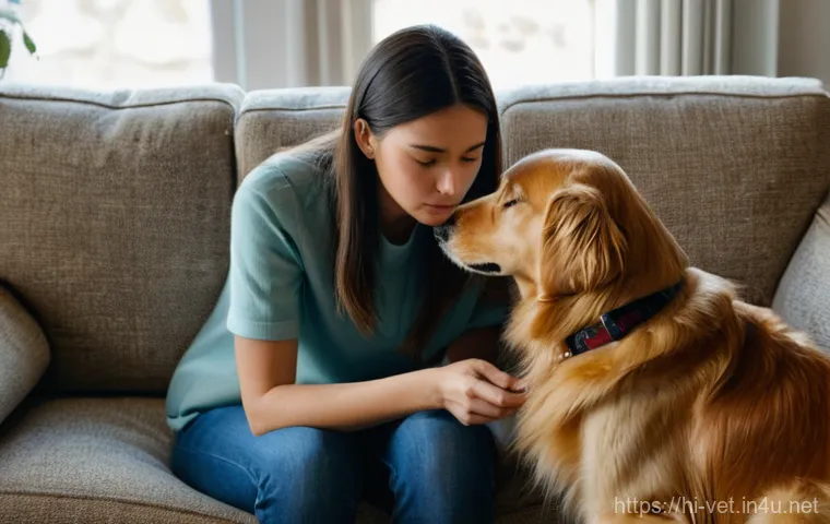 수의사가 진료 중 실수한 경험 - **Prompt 1: A Concerned Pet Owner at Home**
    Detailed image of a woman, aged 30-40, sitting on a ...