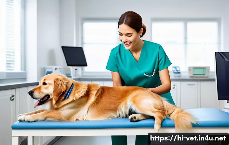 수의사로서 전문성 높이는 방법 - **Prompt: A modern, compassionate female veterinarian, in her late 30s, with a warm smile, is explai...