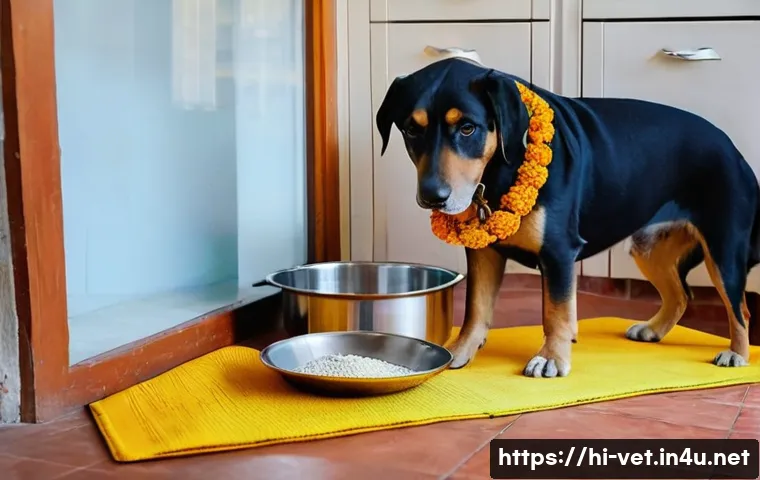 수의사가 자주 받는 질문 정리 - A detailed and heartwarming scene of a small Indian village home interior where a middle-aged Hindi-...