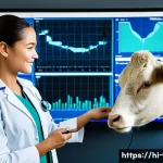 수의학과 관련된 필수 소프트웨어 - A modern veterinary clinic setting showcasing a veterinarian using advanced digital diagnostic tools...