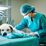 수의사 실무 경험 공유 - A highly detailed veterinary emergency scene inside a modern clinic, showing a skilled veterinarian ...