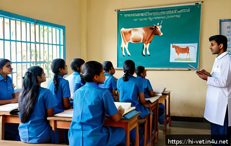 수의사 자격증 취득 가이드 - A detailed and vibrant classroom scene in an Indian veterinary college, showcasing diverse students ...