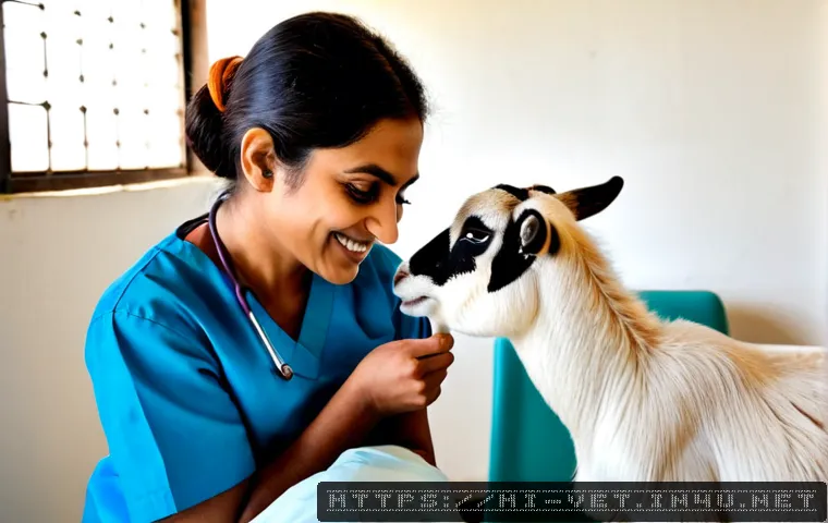 Home 17 수의사가 겪은 재미있는 진료 경험 - Photorealistic Indian veterinary clinic, a warm smiling veterinarian in clean scrubs gently examinin...