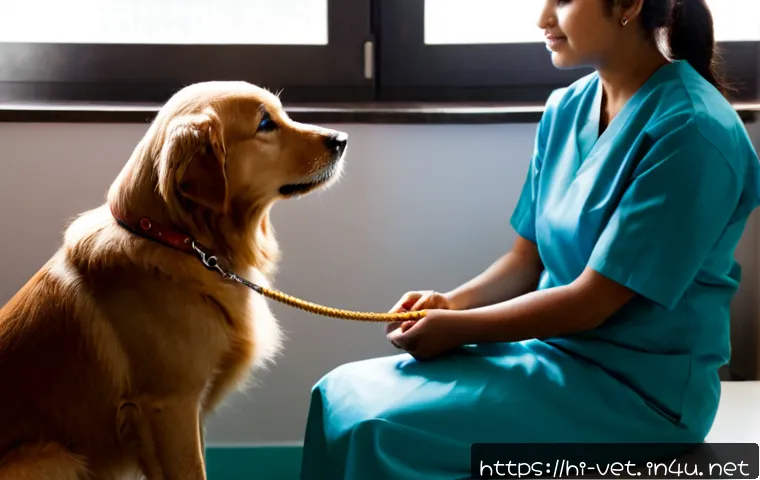 반려동물 행동 수정 진료 사례 - Photorealistic veterinary behavior consultation in a clean modern animal clinic in India, compassion...